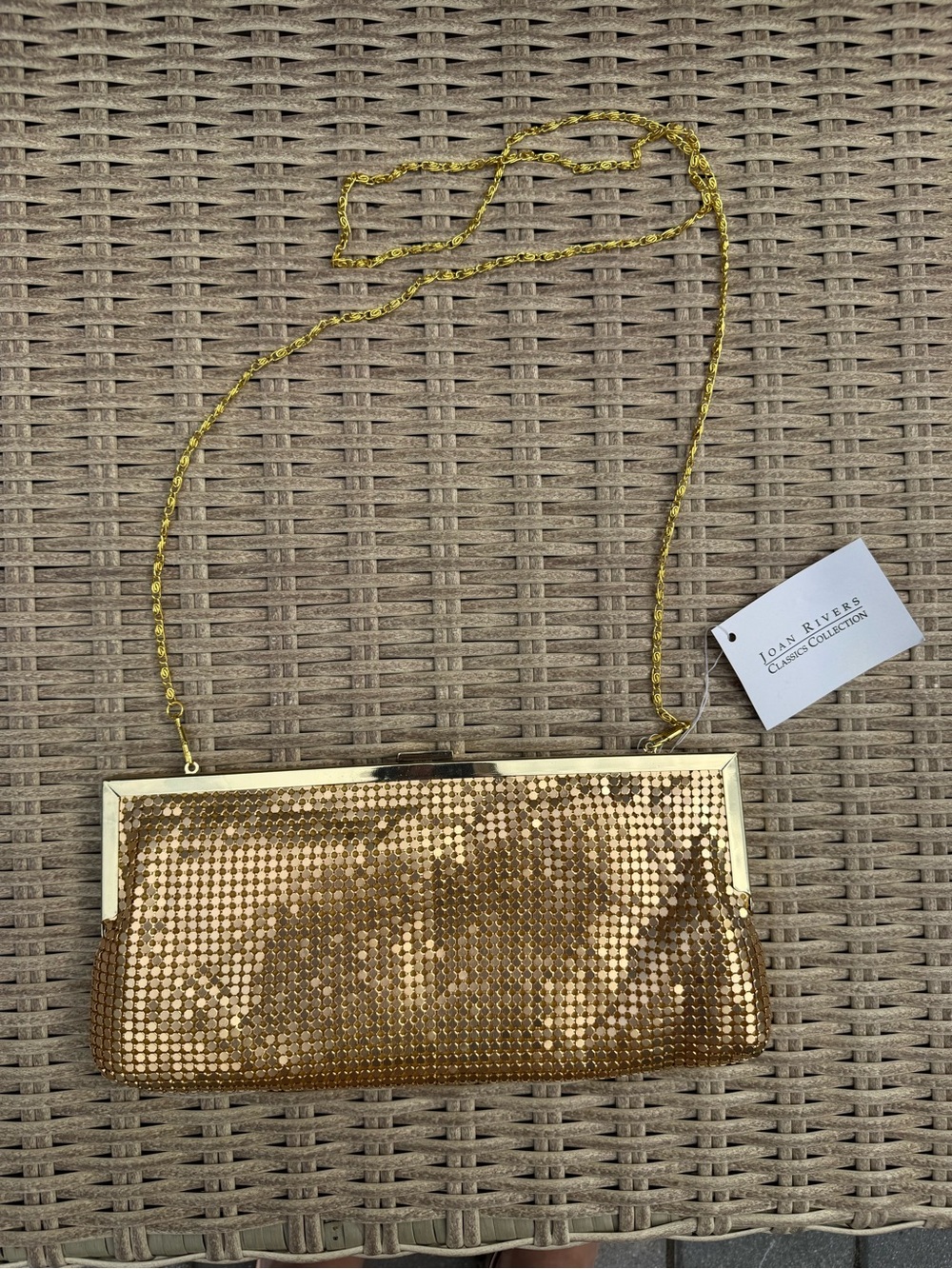 Joan Rivers Metallic Gold Mesh Evening Clutch with Chain